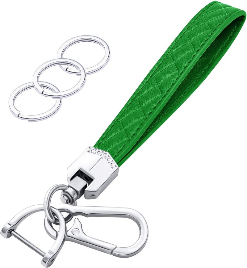 OHKYOOT Store Leather Wristlet Keychain,Car Key Chain Wrist Keychain with 3 Key Ring and Anti-Lost D Ring (Green) - Image 1
